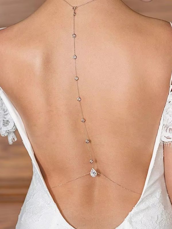 Body Jewelry For Backless Dress - Kalung Rantai Belakang Kristal Bentuk Tetesan