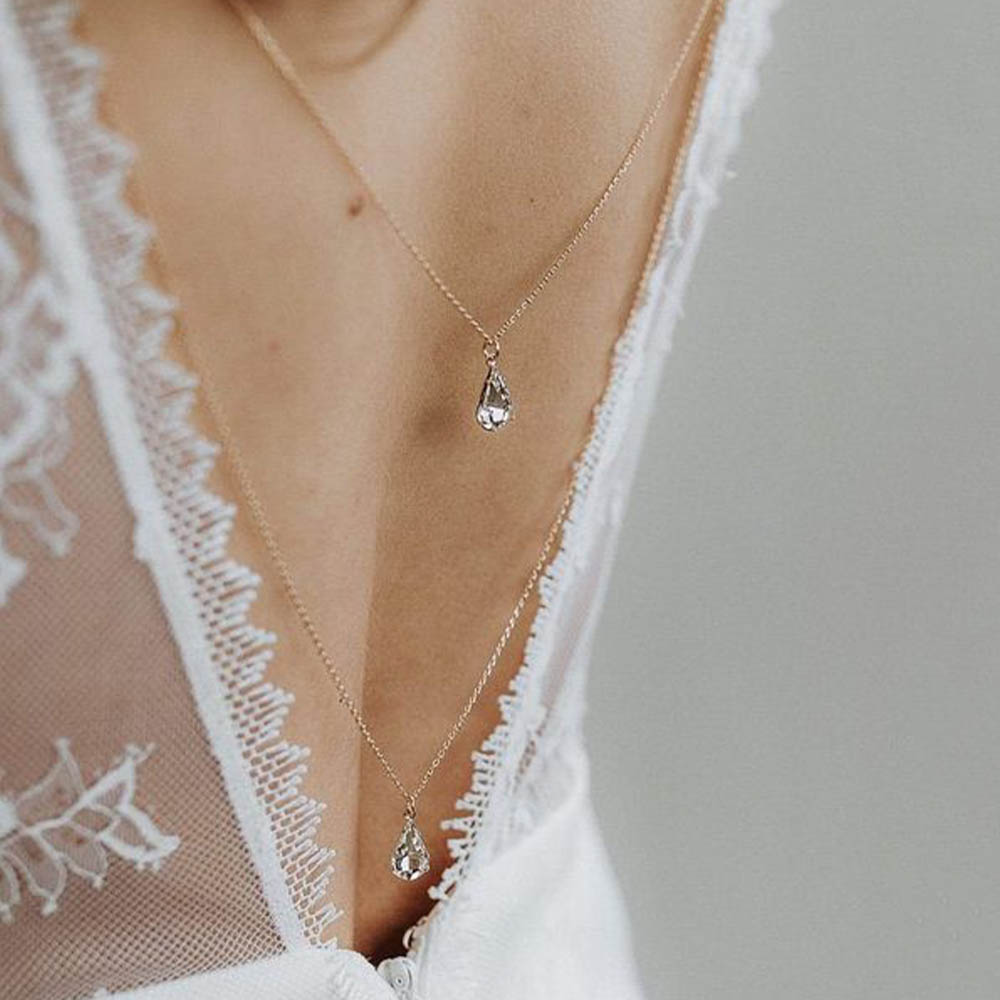 Body Jewelry For Backless Dress - Gaun tanpa punggung tetesan kristal wanita,