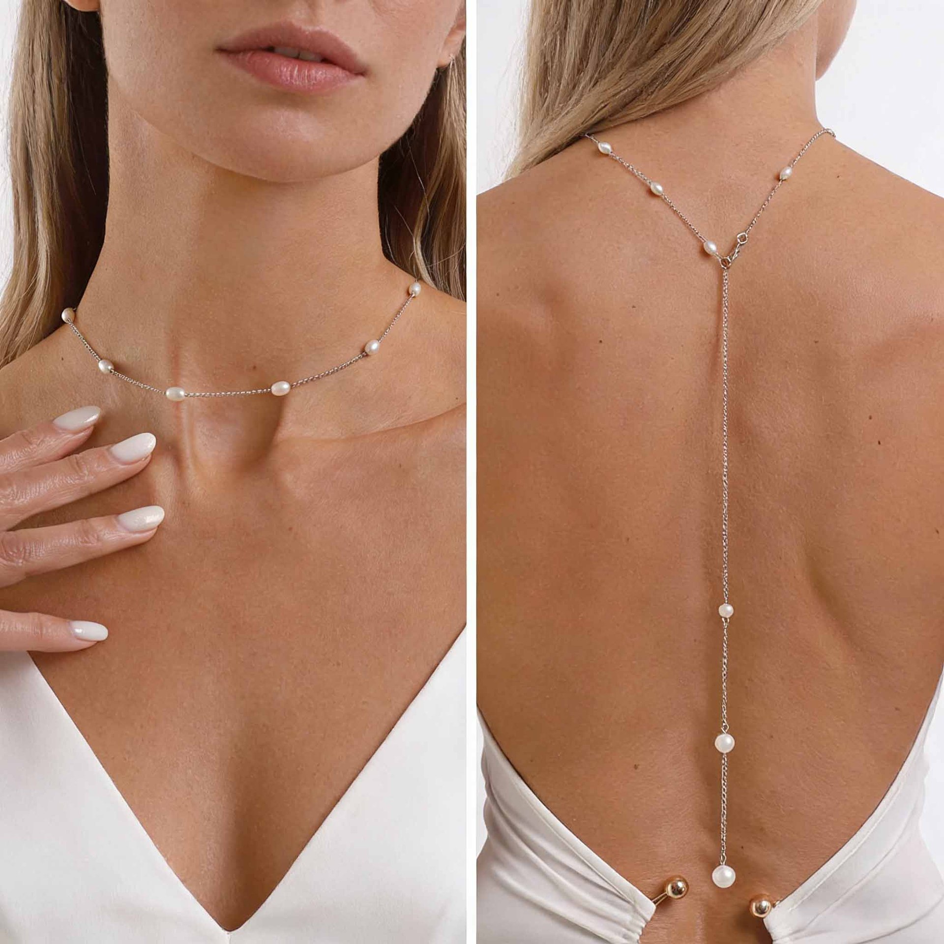 Body Jewelry For Backless Dress - Kalung Punggung Terbuka Elegan Dengan Mutiara
