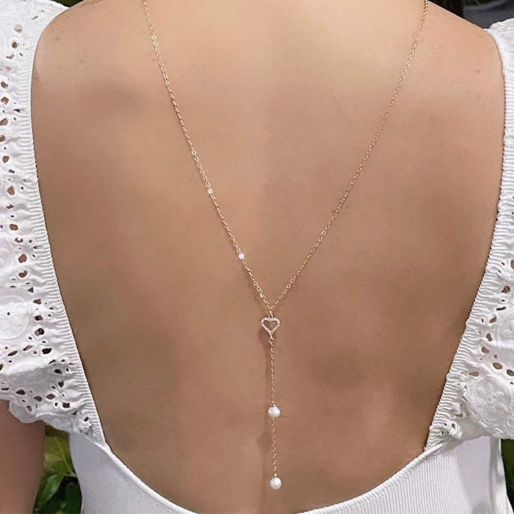 Body Jewelry For Backless Dress - Perhiasan Rantai Punggung Pengantin Hollow Heart,