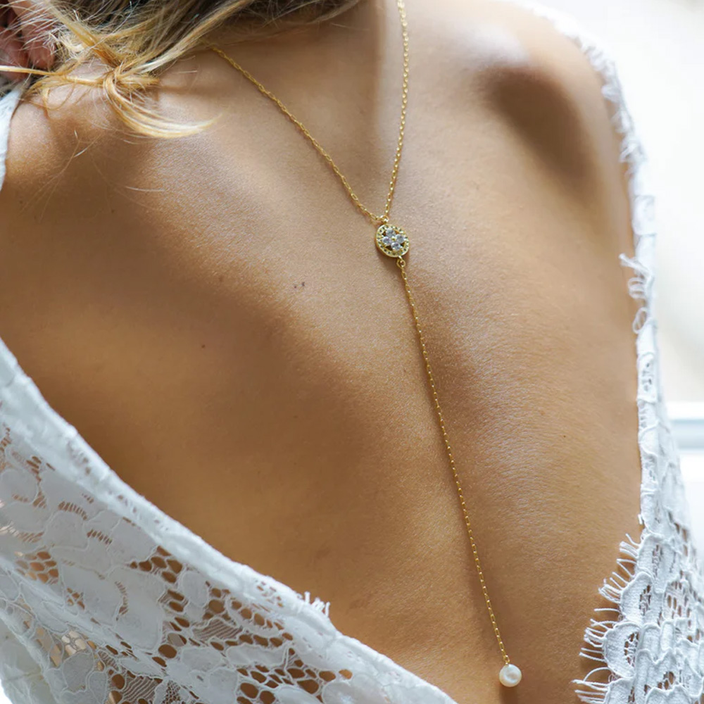 Stonefans rantai belakang muti - Body Jewelry For Backless Dress ulasan dan harga